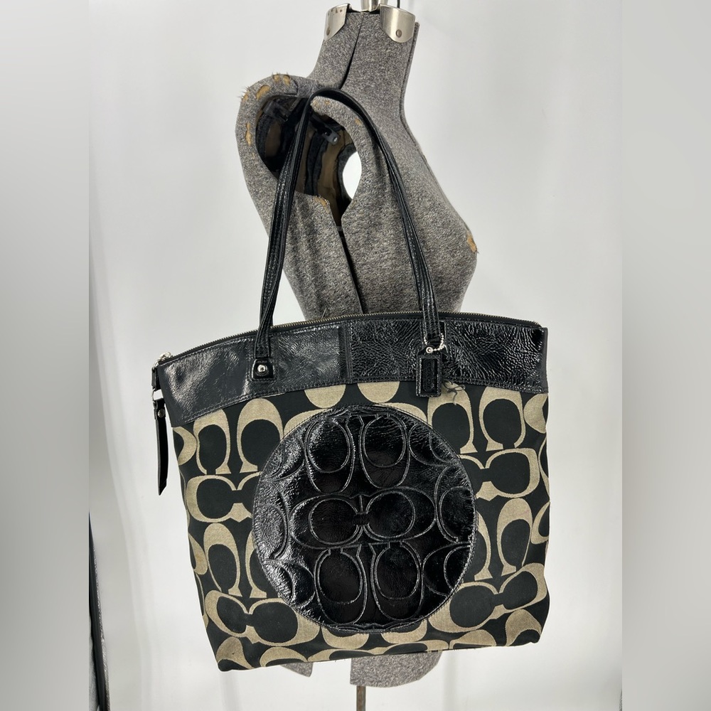 COACH Laura Signature logo canvas leather Tote Purse